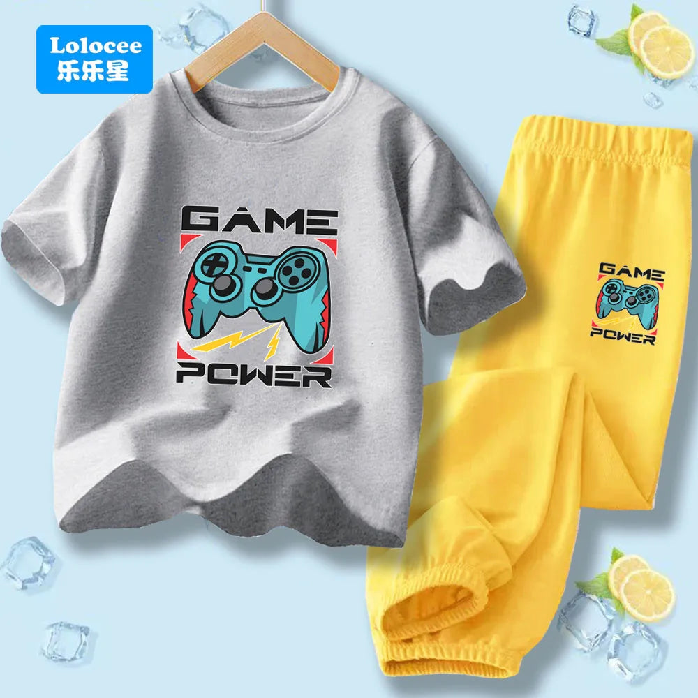 Kids Game Controller 2-Piece Outfit Set Short-Sleeve T-Shirt + Pants Summer Clothes Set for Boys Fashion Clothing YXJ01