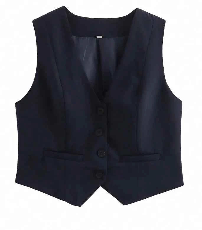 HH Women Fashion Solid Suit Vest Sleeveless Cropped Waistcoat Tops Vests Spring Summer Casual Office Lady Chic Tops