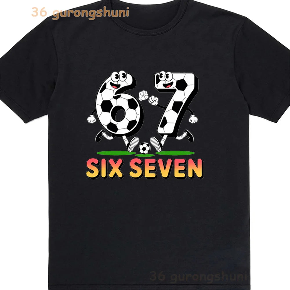 Children 67 print Clothes Kids black T Shirt For Boys Shirts baby T-shirts 6 7 summer Tops For Girl clothing boy Short Sleeve