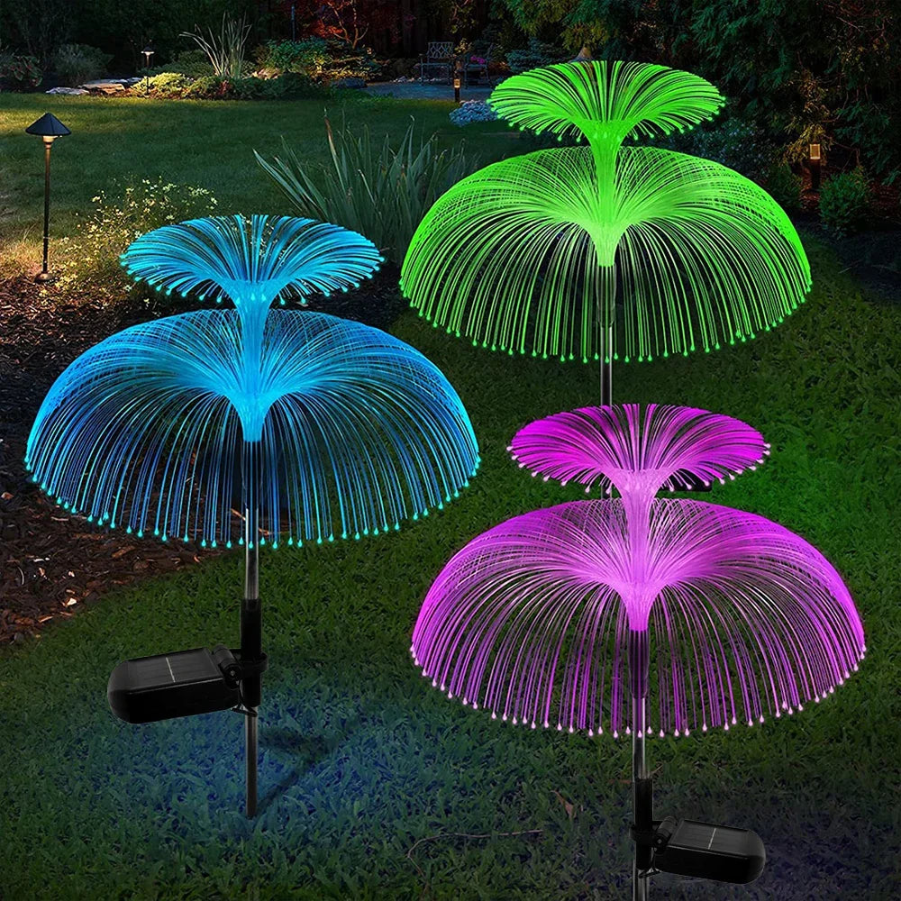 1PC Solar Garden Lights, Waterproof Double-Layer Jellyfish Solar Lights for Outside, 7 Color Changing Solar Jellyfish Lights