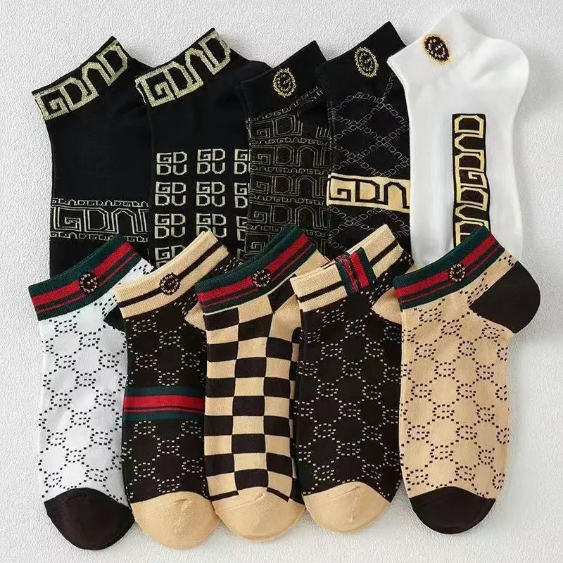 5/10/20 Pairs Winter Socks Men Short Breathable Luxury Socks Designer Brand Low-Cut Fashion Trendy Ankle Socks Geometric Pattern