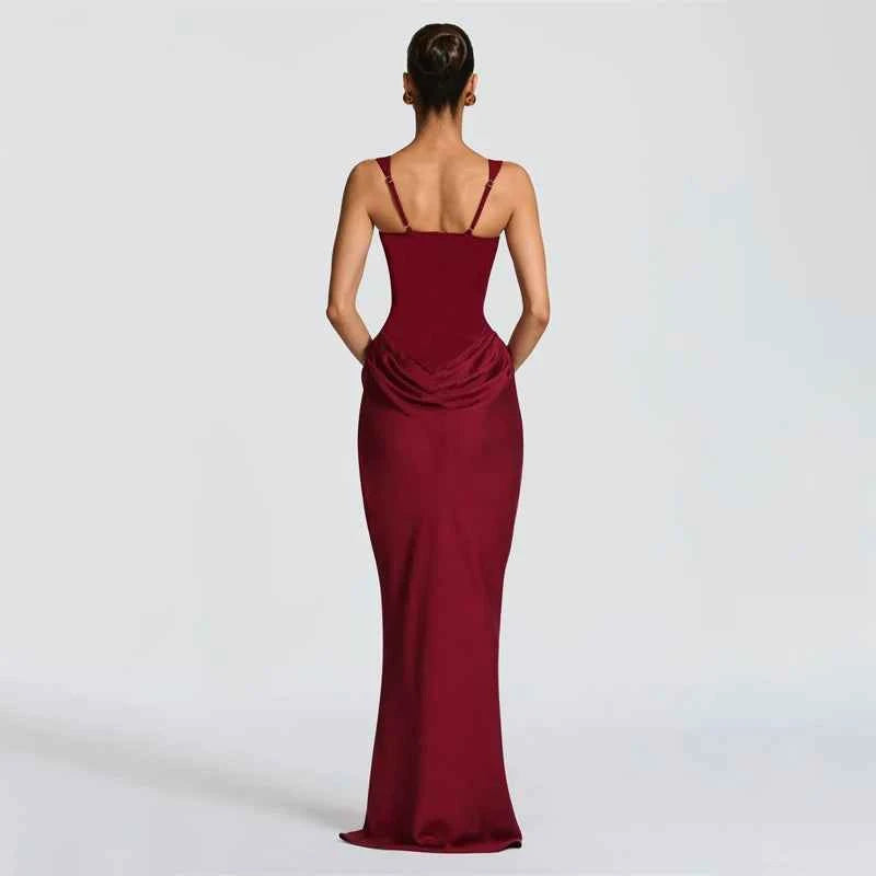 Yellow Strapless Pleated Dress Women Elegant Sexy Sleeveless Waist Cinching Split Maxi Gowns 2026 Lady New Evening Party Dresses