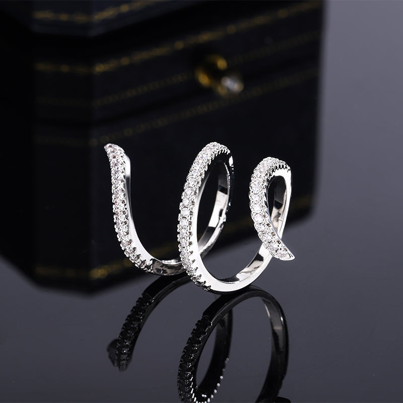 New Fashion 925 Silver Ring Geometric Zircon Ring Irregular Line Ring Personality Simple Engagement Wedding Jewelry
