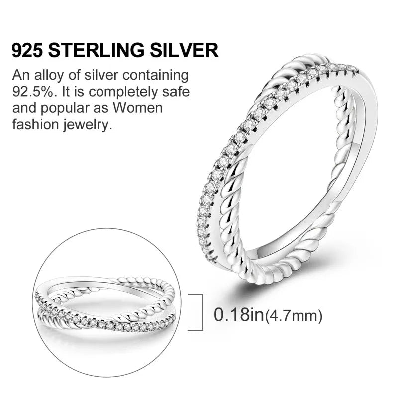 MISEFF Real 925 Sterling Silver Double Rings Simple Color Zircon Rings For Wedding Engagement Birthday Silver Jewelry Gift