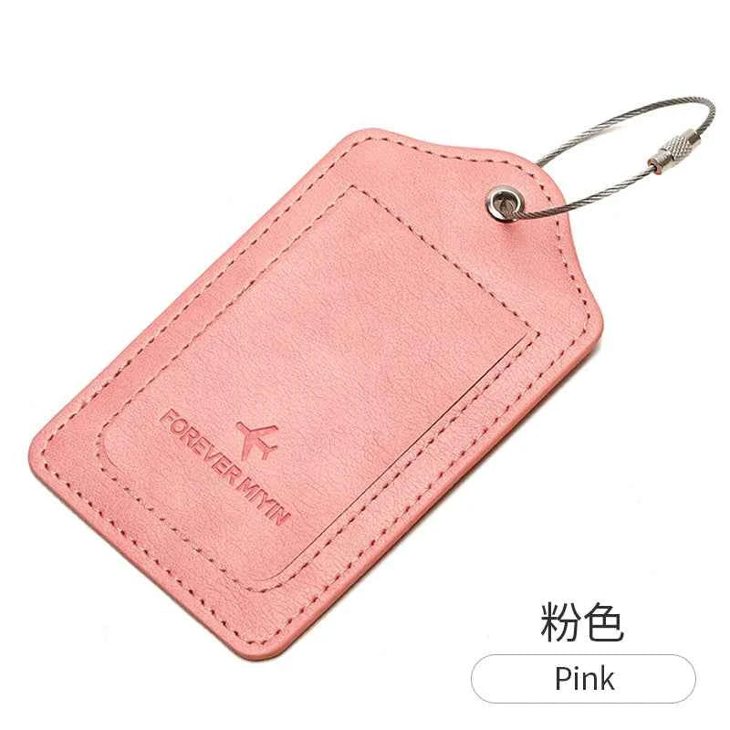 PU leather luggage tag with anti loss wire rope loop and built-in privacy protection cover, suitable for luggage and travel bags