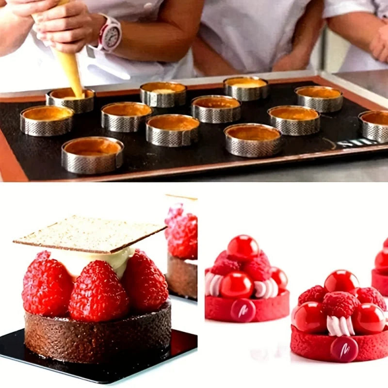 Set of 12 Stainless Steel Round Tart Rings - Perforated Molds for Mousses And Desserts,Cookie Cutters, Fruit Tart Molds