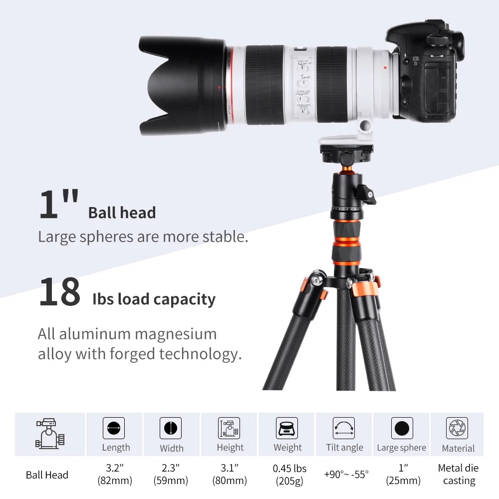 K&F CONCEPT Professional Tripod Ball Head 360° Rotation Panoramic 1/4" to 3/8" Srew Adapters BallHead for Tripod Monopod Camera