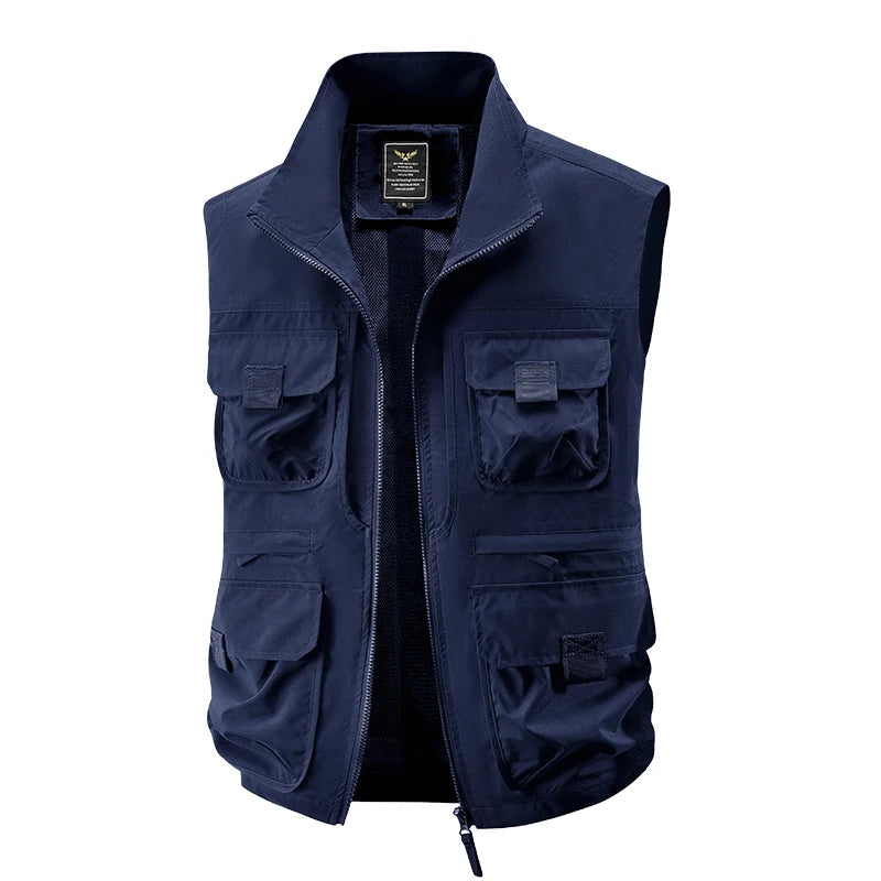 2025 Men's Outdoor Tooling Multi-Pocket Casual Outdoor Fishing Large Size Vest with Vertical Collar Breathable Quick-drying Vest