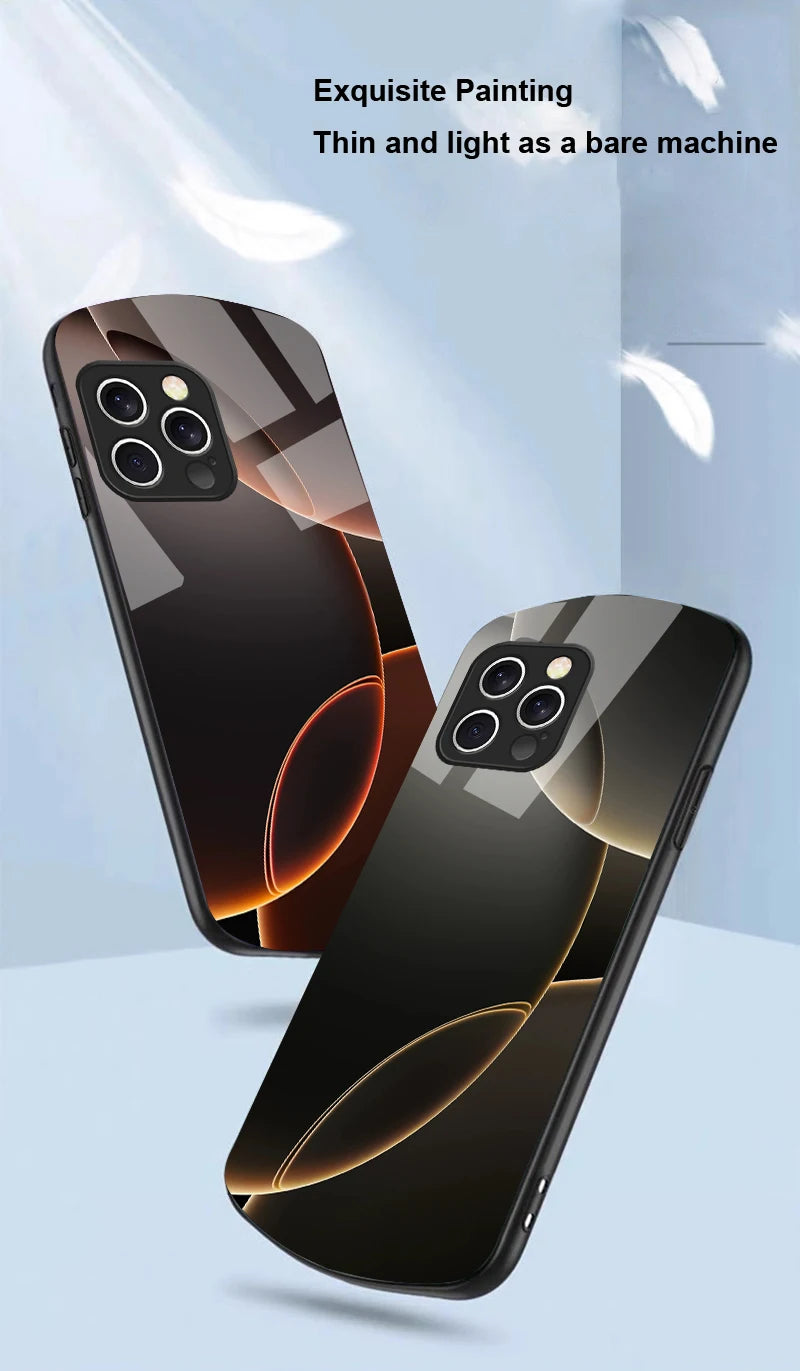 Geometric Semicircle For IPhone 16 Pro Max 15 Pro 14 13 12 Mini 11 XS Max XR 7 8 Plu SE 2022 Elliptical Glass Phone Case
