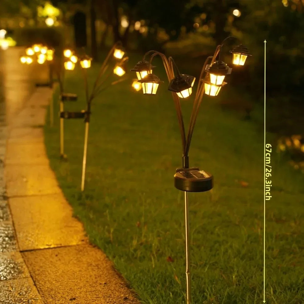 1pc Retro Lantern Decorative Light Waterproof Street Lawn Lamp Solar Garden Lights 6LED Holiday Party Lamp
