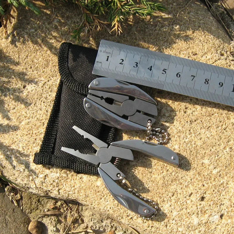 Multitool Folding Pliers Stainless Steel Keychain EDC Tool with Knife Screwdriver for Outdoor Camping Survival Emergency Kit