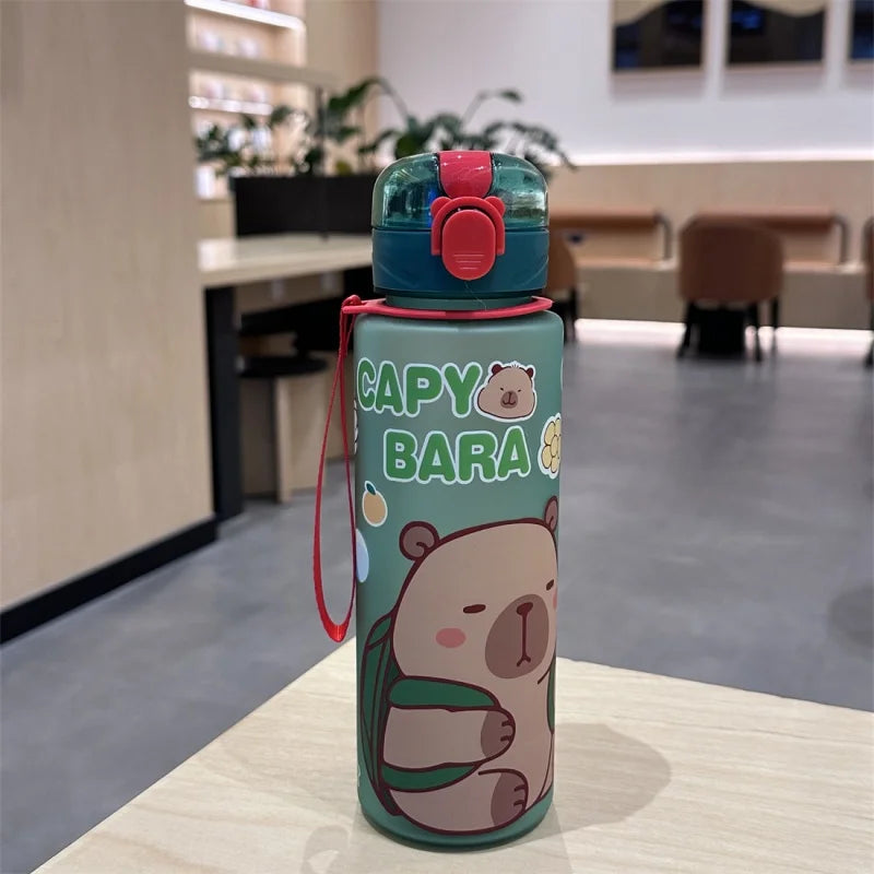 750mL Cute Cartoon Capybara Water Bottle Leakproof Plastic Straw Cup Portable Outdoor Travel Large Capacity Sports Water Bottle
