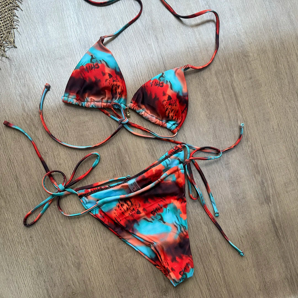 SEAURAL 2025 New Sexy Retro Prints Brazilian Bikini Women Swimsuits Lace-up Swimwear Backless Biquini Swimsuits Beachwear