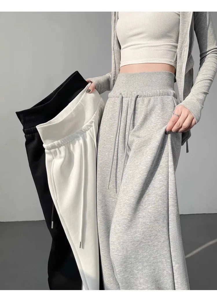 Women's Gray Sports High Waist Hanging Loose Slimming Straight Leg Wide Leg Pants American Sweatpants