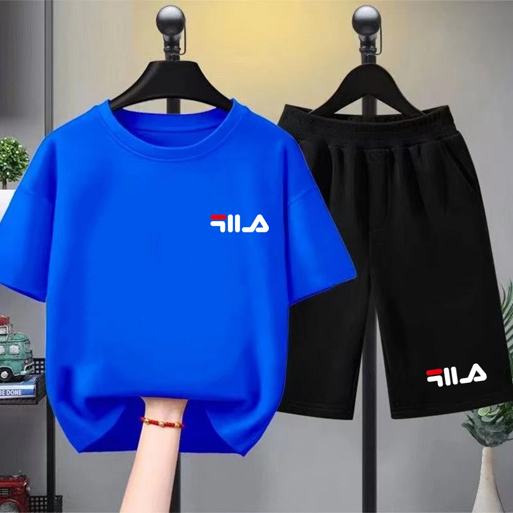 Summer Brand White T-shirt+Shorts Two-Piece Set Kids New Clothing Fashion Boy Girl 3-12 Yrs Sports Short-Sleeved Casual Set