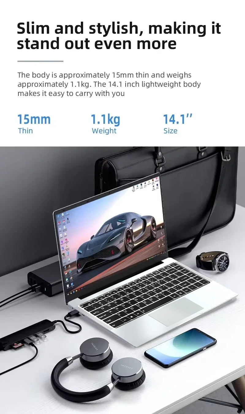 14.1 Inch Portable Laptop Computer Intel Core i7 8650U Dual Core 12GB RAM 512GB 1TB 2TB SSD Windows 11 Laptop Pc Gamer Notebook