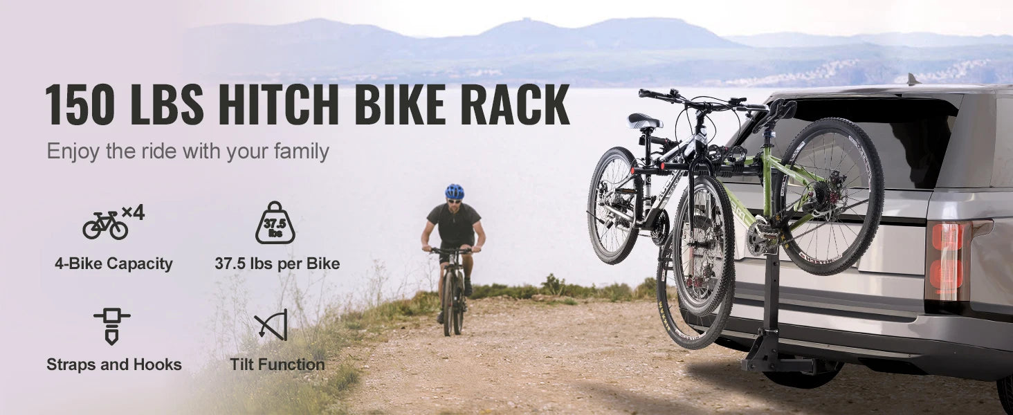 SucceBuy Hitch Mount Bike Rack, 2/4-Bike Platform Style 80/160/150 LBS Bike Rack Hitch Titling and Folding Bike Carrier for Car