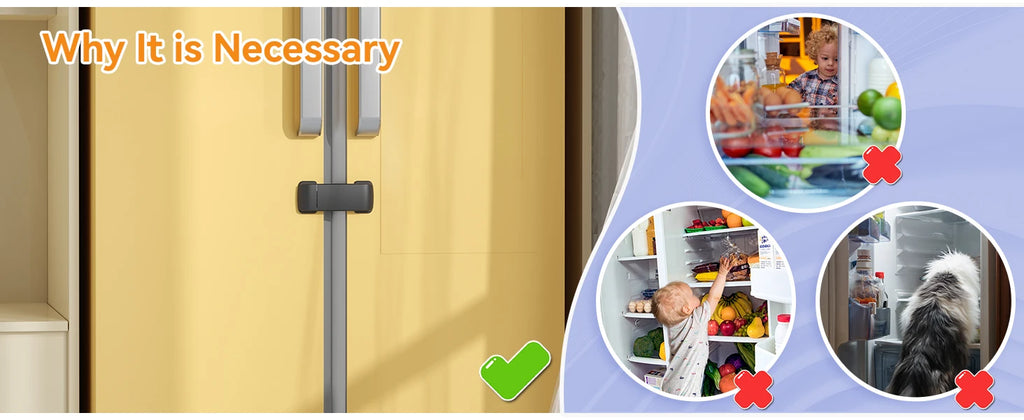 Baby Safety French Fridge Door Lock, Childproof Double Door Refrigerator Lock, Cabinet Cupboard Lock for Toddlers