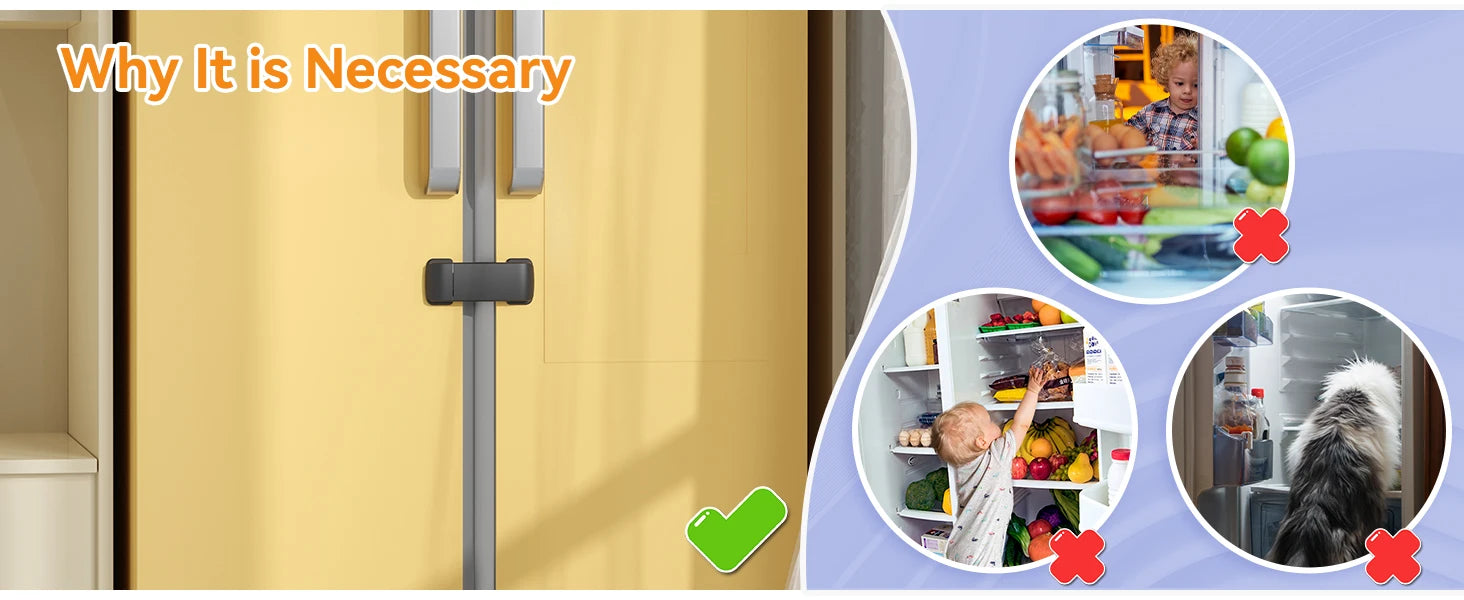 Baby Safety French Fridge Door Lock, Childproof Double Door Refrigerator Lock, Cabinet Cupboard Lock for Toddlers