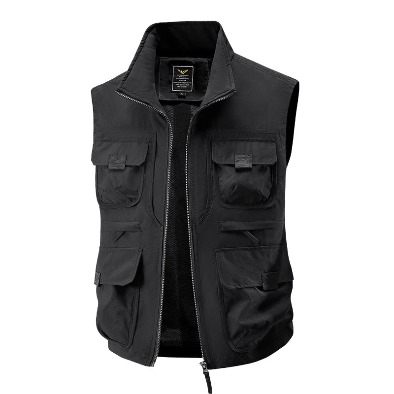 2025 Men's Outdoor Tooling Multi-Pocket Casual Outdoor Fishing Large Size Vest with Vertical Collar Breathable Quick-drying Vest
