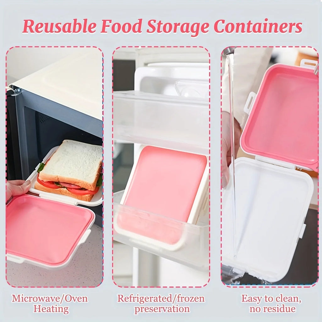 Sandwich Containers Silicone Sandwich Storage Box for Lunch, Travel - Snap-Off for Fruit, Salad, Snacks and Food Storage