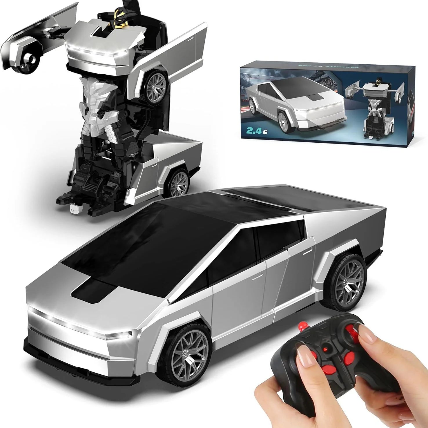 2.4GHz Cyber Pickup Remote Control Robot Car Toy One Click Transformation with LED Light 360° Rotation Drift Mode Children's Gi