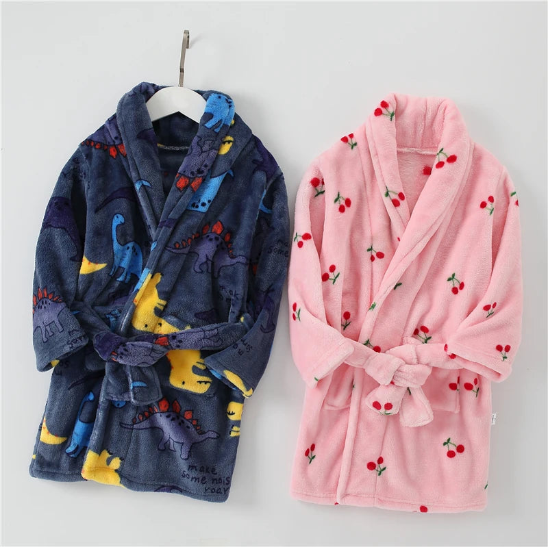 Children Flannel Pajamas Robe Autumn and Winter Kids Sleepwear Children Nightgown Soft Pajamas for Girl Boys Bathrobe 4-16 Years