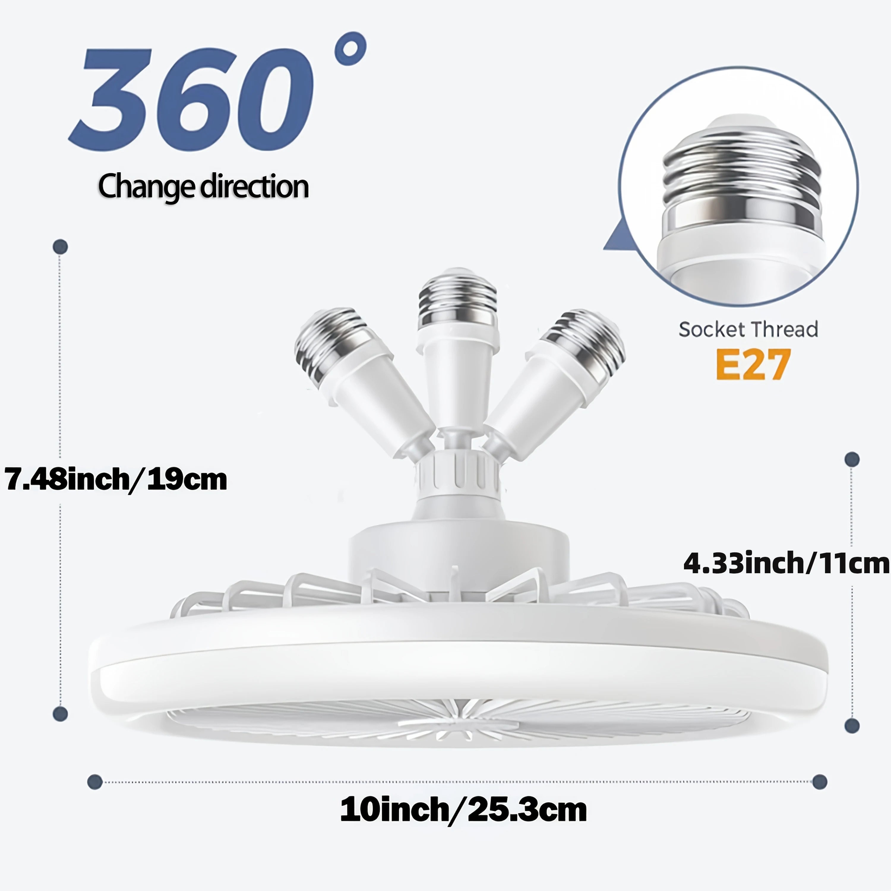 E27 30w LED Ceiling Fan with Light Remote Control Dimmable Ceiling Bulb with Cooling Fan 3 Modes Indoor Bedroom Chandelier