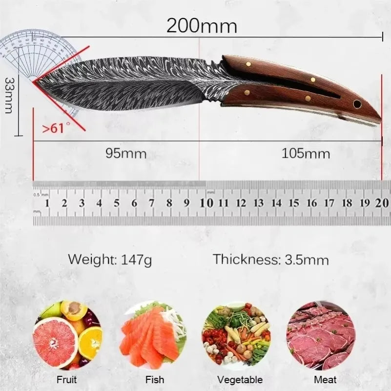 Utility Knife Barbecue Slicing Meat Fruit Fish Filleting Knife Chef Cooking Butcher Boning Knife Kitchen Knives Wooden Handle