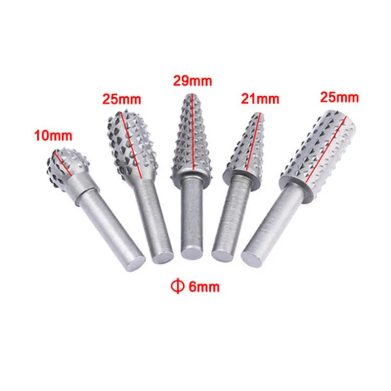 5Pcs Woodworking Tools Electric Rotary Files Wooden Files Carving Knives Tea Trays Root Carving Polishing Heads Hardware Tools