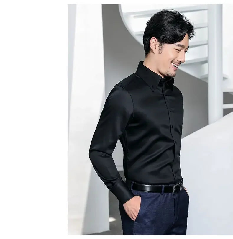 Men's Dress Shirts with New Stretch and Anti-Wrinkle Technology, Long Sleeve Business Blouse for Slim Fit Camisa Social