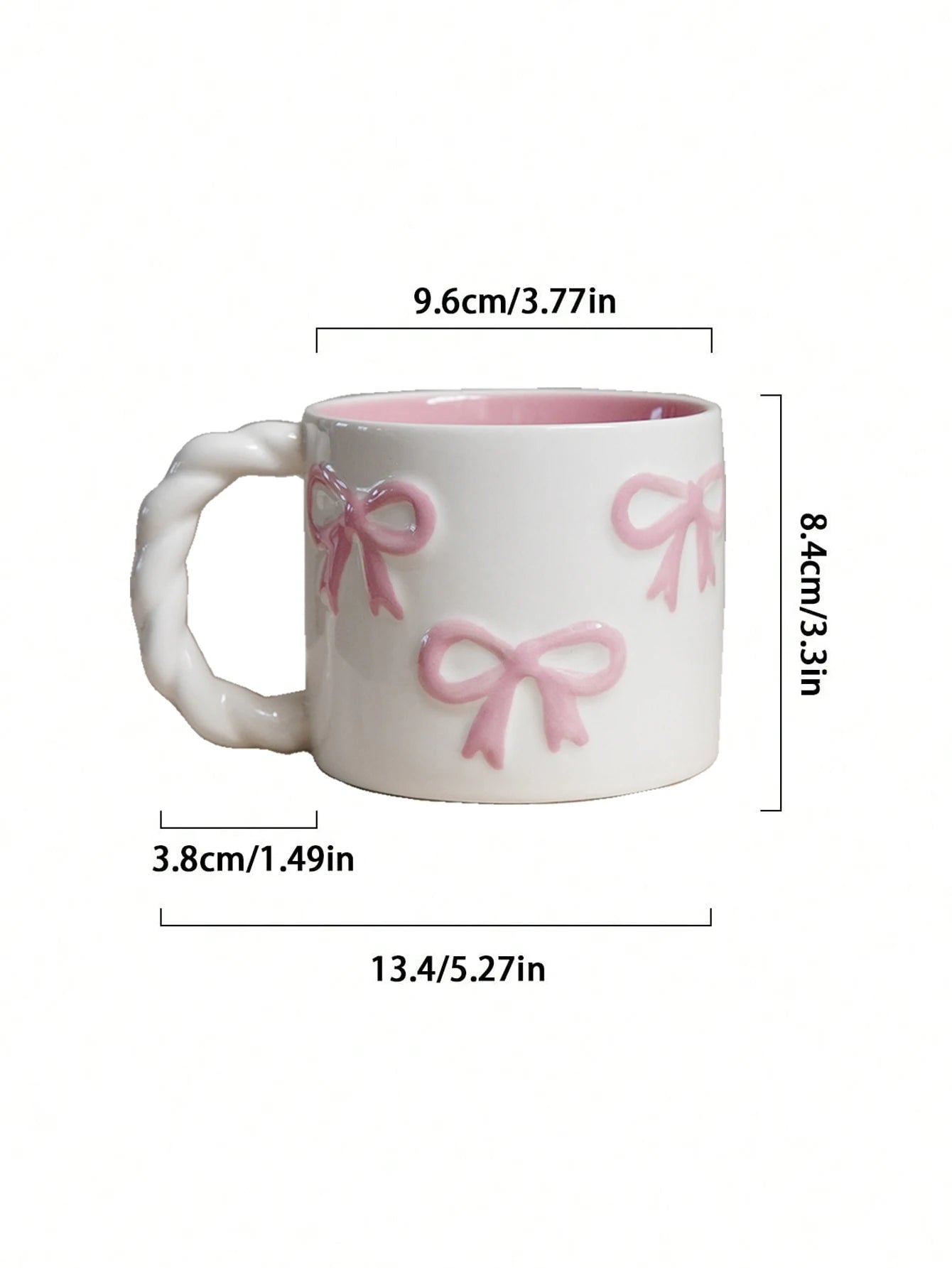 1Pc 13.4oz Pink Ceramic Mug with Bowknot, Ceramic Cup with Twisted Handle, Exquisite and Simple Pink Embossed Cup, Suitable for Latte Art in Coffee Shops, Home Decor Drinkware, Drinking Cup for Kitchen, Living Room, Bedroom,