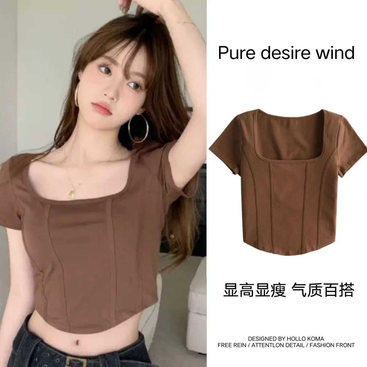 T Shirt Crop Top Women Summer 2026 Flowers Print Cotton Square Collar Pullovers Woman Short Sleeve Tees Slim Fit Sexy Top Female