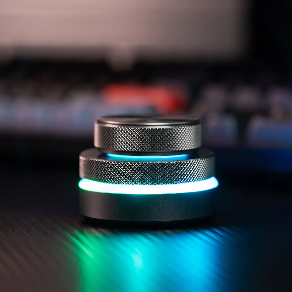 【New】Custom Rotary Knob with RGB Light Dual Knobs Page Turning Volume Controller 2.4G BT USB Support for Windows Black