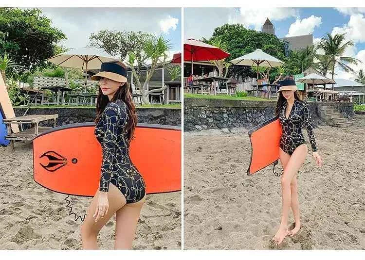 Style Diving Sun Protection Long-sleeved One-piece Ins Slimming Belly-covering Conservative Swimsuit for Women Jellyfish Suit