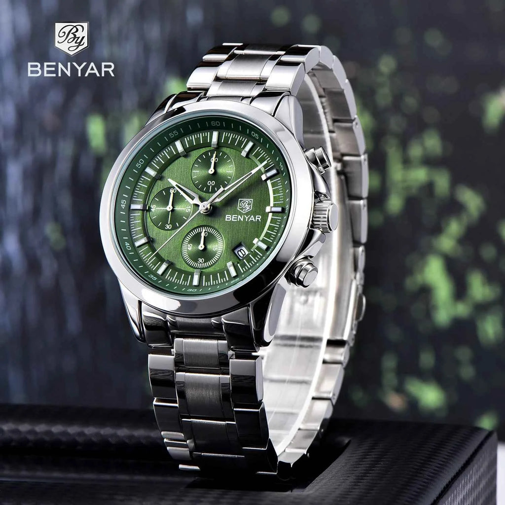 BENYAR Men's Watches Luxury Quartz Wristwatches Chronograph Watch Men Gifts Waterproof Stainless Steel Clock Reloj Hombre 2025