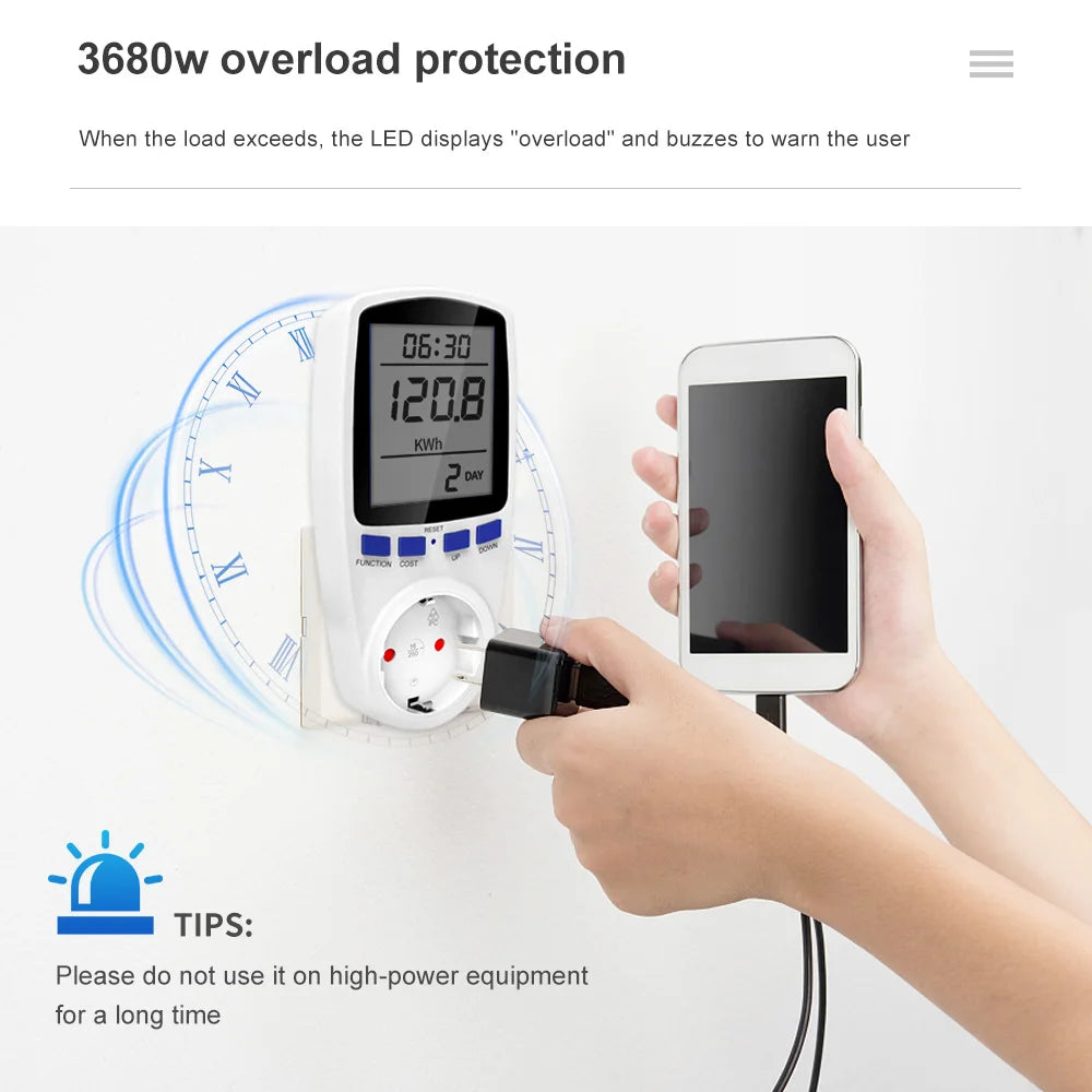 Digital Power Meter AC 220V LCD Wattmeter Socket Wattage Kwh Energy Meter EU UK US AU Plug Measuring Outlet Power Analyzer