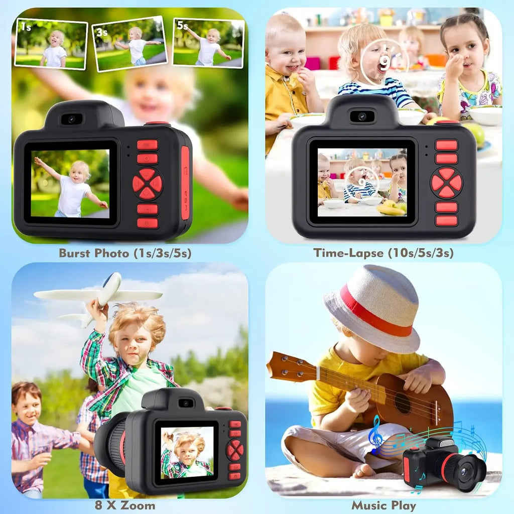 Kids Camera Toys Flash 1080P Photo Video Mini Camera 2.0 Inch Screen Long Lens Zoom Child Digital Camera Birthday Festvial Gifts