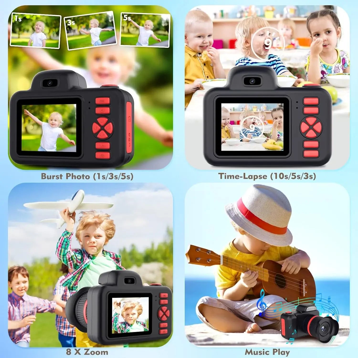 Kids Camera Toys Flash 1080P Photo Video Mini Camera 2.0 Inch Screen Long Lens Zoom Child Digital Camera Birthday Festvial Gifts