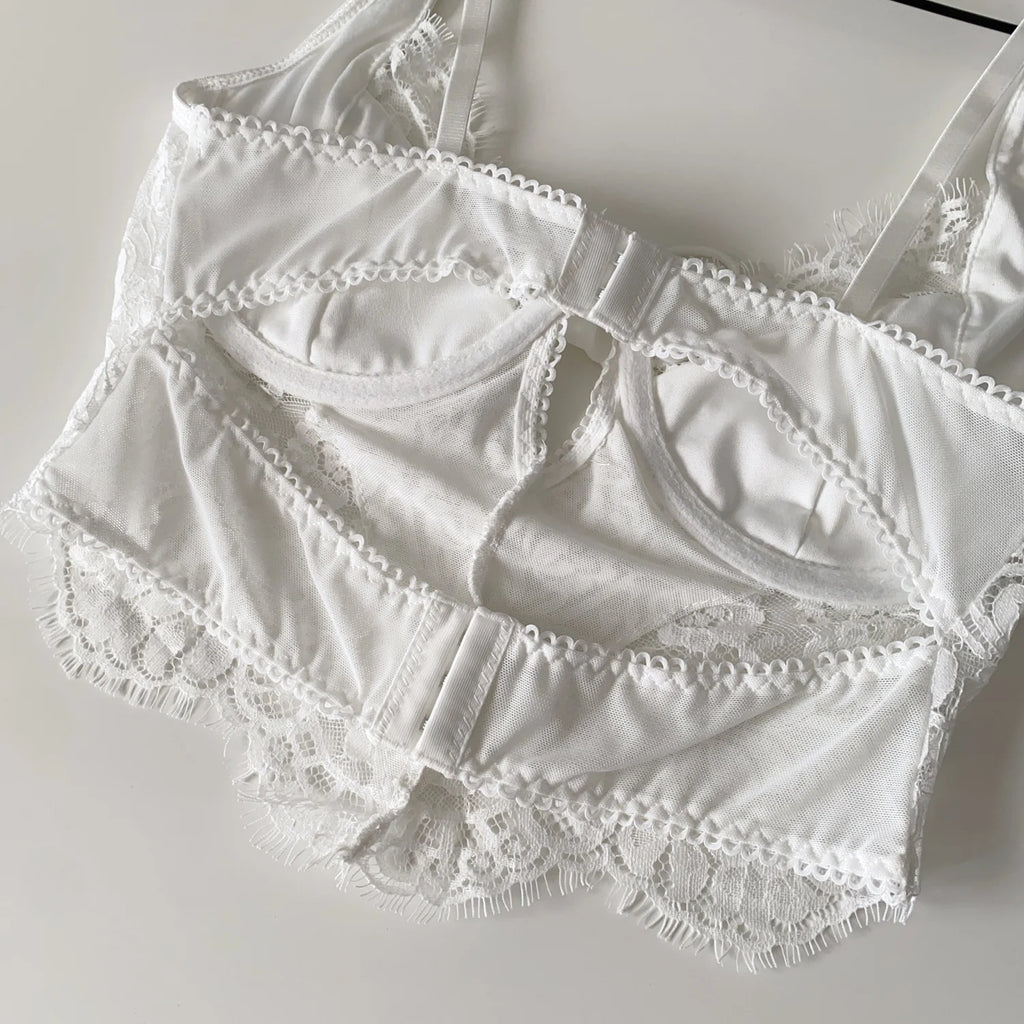 Summer Lace Hollow out ort Design Sensual Pure Desire Sexy Top Women's Strapl Crop Vest Tulle Me Brtte Outfit