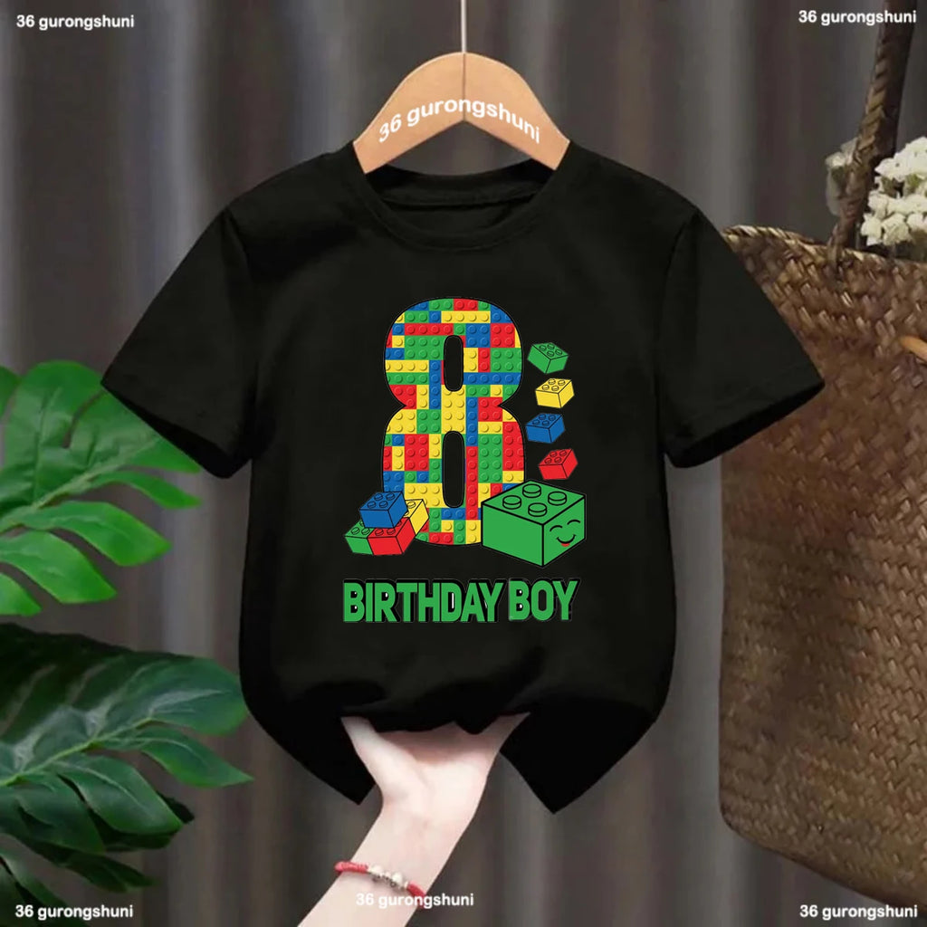 Building Blocks 1-10 Birthday Boys T-shirt Funny Block Graphic Print Toddler T-shirt Gifts kids Birthday Party Clothing T-shirt