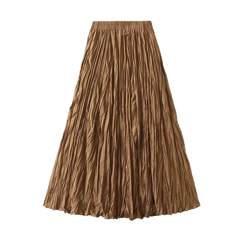 Light Luxury Irregular Slimming Pleated  A-line Skirt for Women High Waist Solid Color Loose Fashion Skirts Casual  Spring New