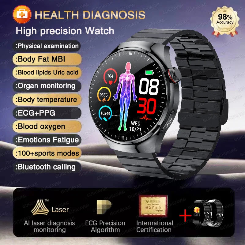 2025 High precision ECG Uric Acid Blood Fat Smart Watch Men Body Fat Blood pressure Heart rate Pulse Health  Watches