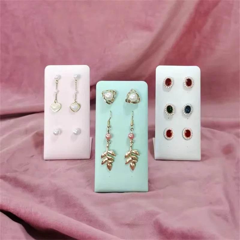 L-Shaped PU Leather 12-Hole Stud Earrings Display Stand - 3 Colors 6-Pair Capacity Jewelry Organizer for Counter Retail Display