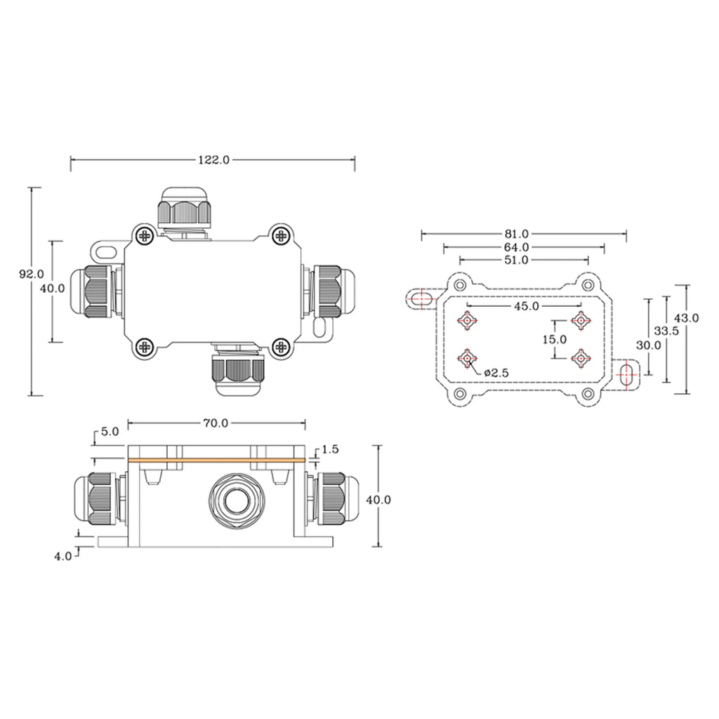 IP68 Waterproof Junction Box+12V 3-speed Rocker Switch Set Outdoor 2 Way Plug Line Wire 4 to 8mm Junction Box Rocker Switch