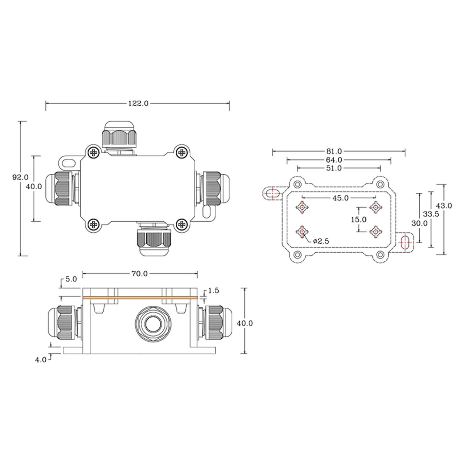 IP68 Waterproof Junction Box+12V 3-speed Rocker Switch Set Outdoor 2 Way Plug Line Wire 4 to 8mm Junction Box Rocker Switch