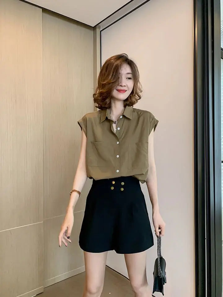 Korean Style Particular Beautiful  Blouses  Tops for Woman Youth Short Sleeve Floral Fashion Sexy Tunic Black Satin Shirt Woman