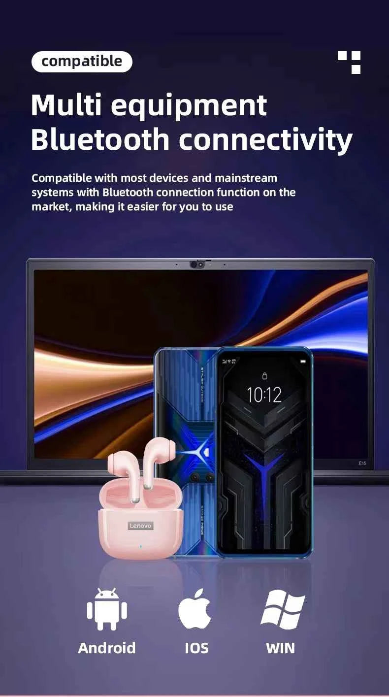 New Lenovo LP40 Pro Bluetooth V5.3 Earphones Punchy Bass Sound Headset Full Compatible Low Latency Game Sports Music Headphones