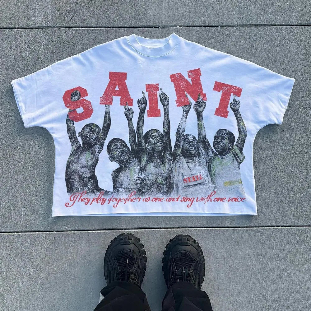 Streetwear Summer Tops Mens Womens Clothing Goth Retro Casual Cotton Oversized Short Sleeve Harajuku Cross Graphic Print T Shirt