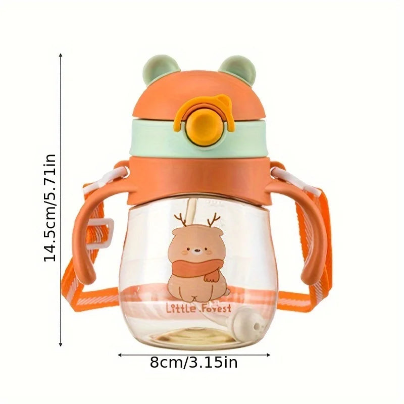 Cute Cartoon-Style Direct Drinking Water Bottle with a Plastic Handle, Designed for Learning to Drink.